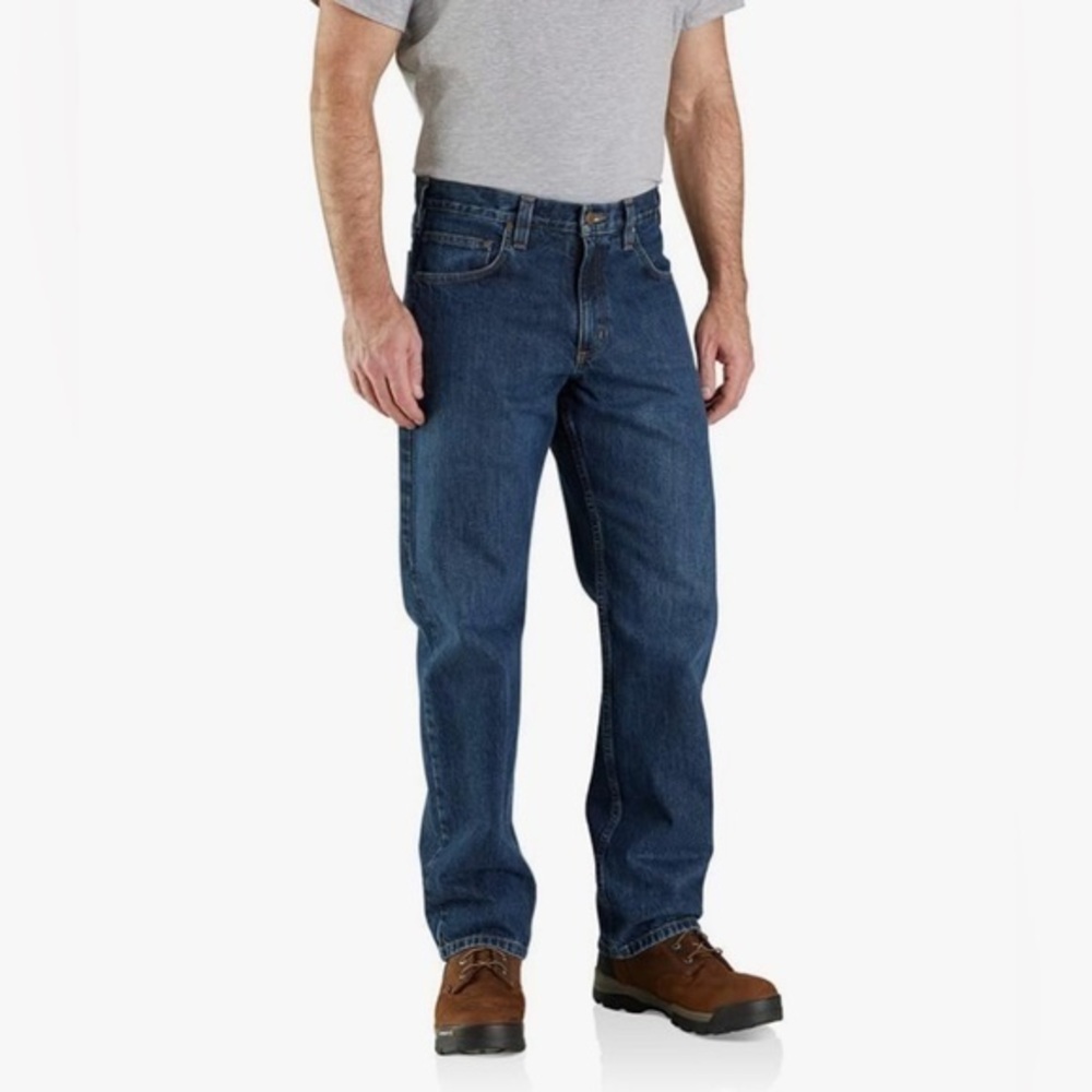 Carhartt Men's Blue Denim Button Zip Relaxed Fit Jeans Size 46 x 28 EUC #849